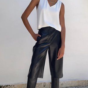 Babaton Vegan Leather Long Wide-Leg Short in Black
